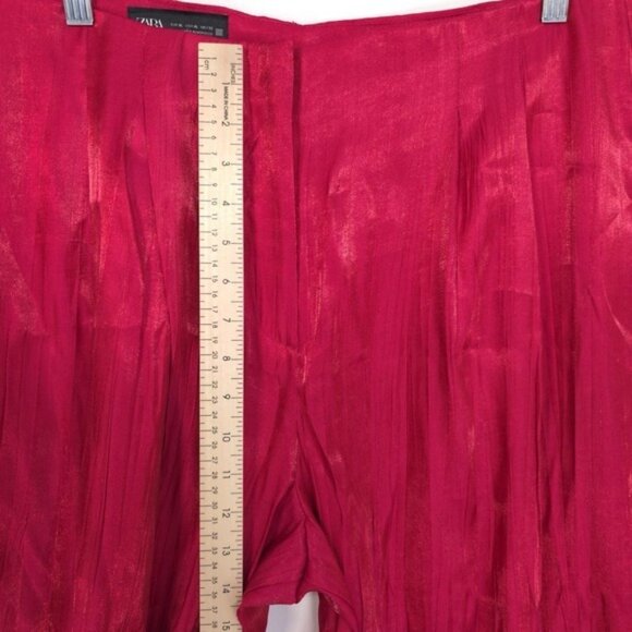 NWOT ZARA Women's Trouser Pants XL Wide Leg Wrinkle Flare Satin Pink 8764/509 - Picture 5 of 11